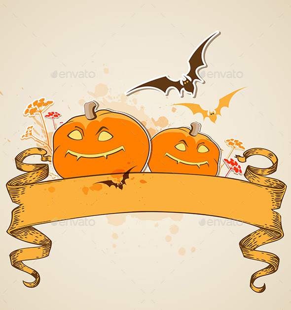 Pumpkins and Vintage Banner - Halloween Seasons/Holidays