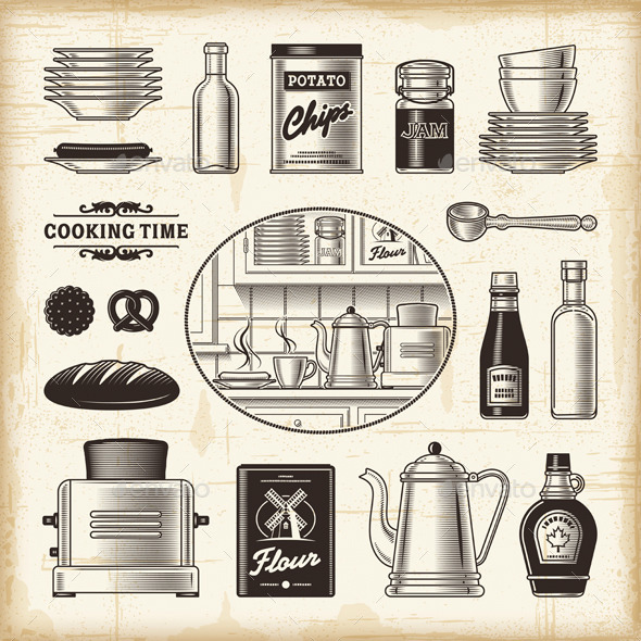 Vintage Kitchen Set - Food Objects