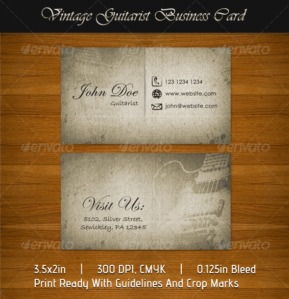 Vintage Guitarist Business Card - Retro/Vintage Business Cards