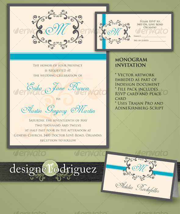 Monogram Invitations in Teal - Weddings Cards & Invites