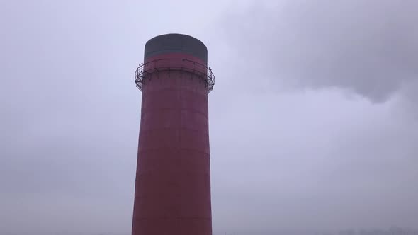 Smoke Comes From the Chimney. Aerial. Air Pollution. Ecology. Kyiv. Ukraine. alt