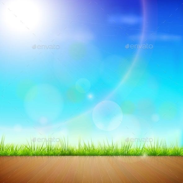 Wooden Floor With Green Grass. - Landscapes Nature