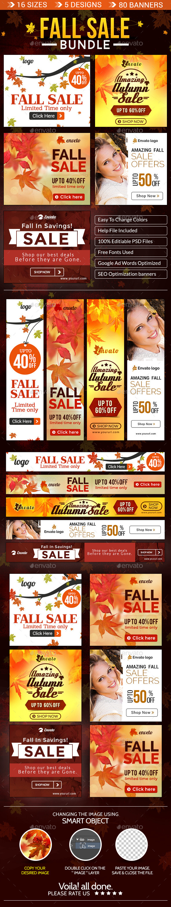 Fall Special Sale Banner Bundle - 5 Sets - Banners & Ads Web Elements