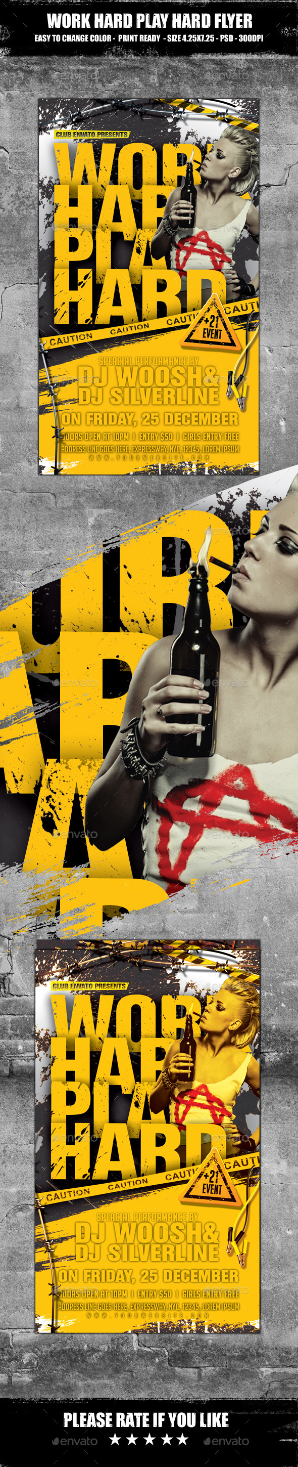 Work Hard Play Hard Flyer - Clubs & Parties Events