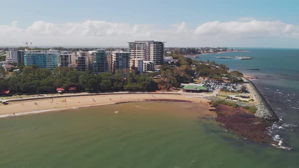 Aerial drone view of Suttons Beach, Redcliffe, Australia