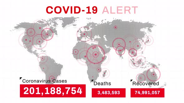 COVID-19 alert sign with world map and global update
