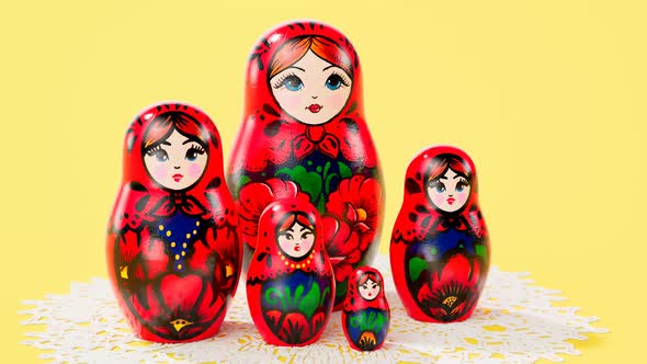 Beautiful handmade matryoshka dolls. Set of cute traditional wooden Russian toys alt