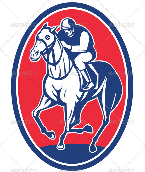 Jockey Riding Horse Racing Retro Style