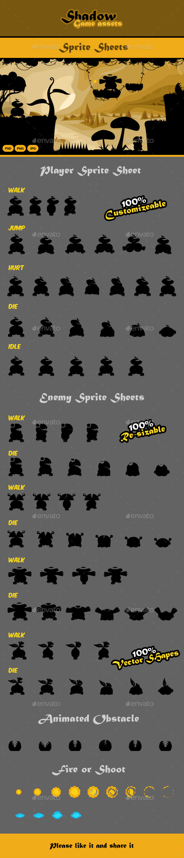 Shadow Game Assets: Sprite Sheets - Sprites Game Assets