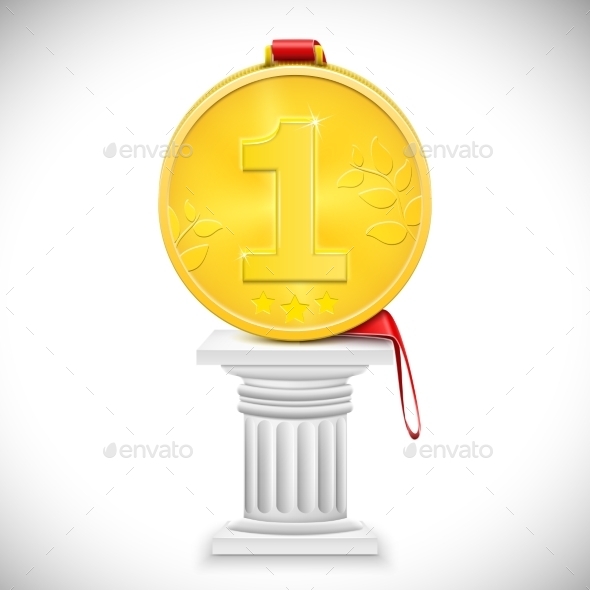 Golden Medal With Ribbon On Column - Concepts Business