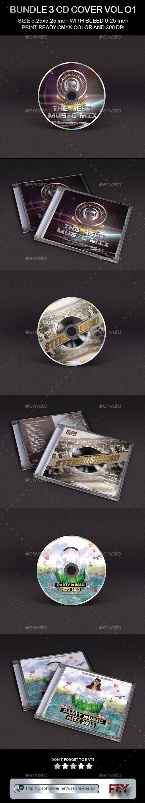 Bundle 3 CD Cover Template Vol.01 - CD & DVD Artwork Print Templates