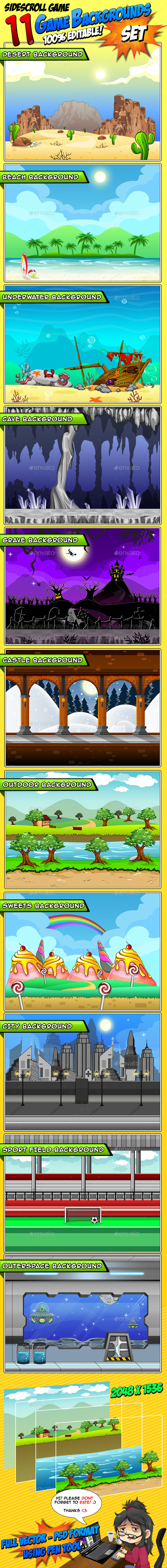 11 Set's - Game Backgrounds - Backgrounds Game Assets