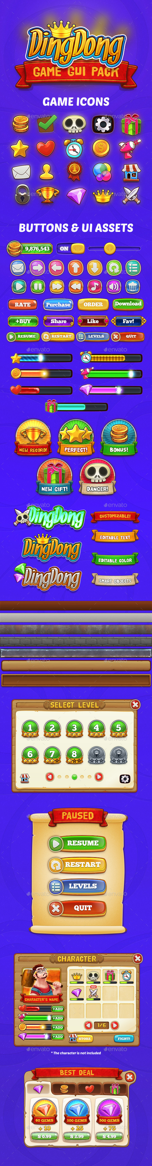 DingDong: Game GUI Pack - User Interfaces Game Assets