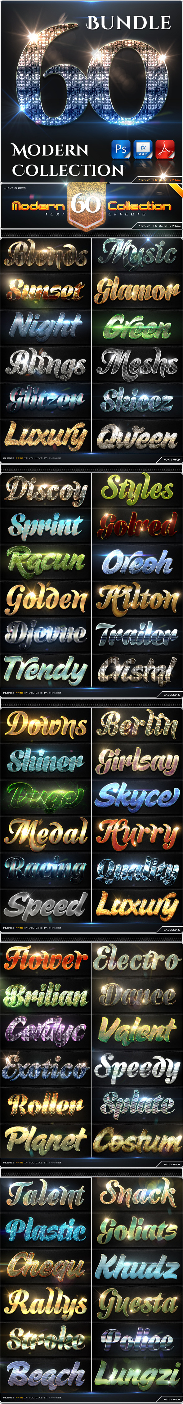 60 Modern Collection Text Effect Styles Bundle - Text Effects Styles