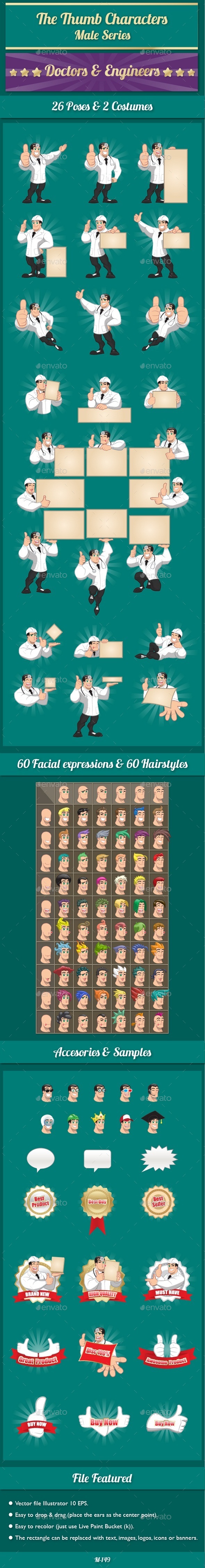 Doctor & Engineers Gives Thumbs Up - Characters Vectors