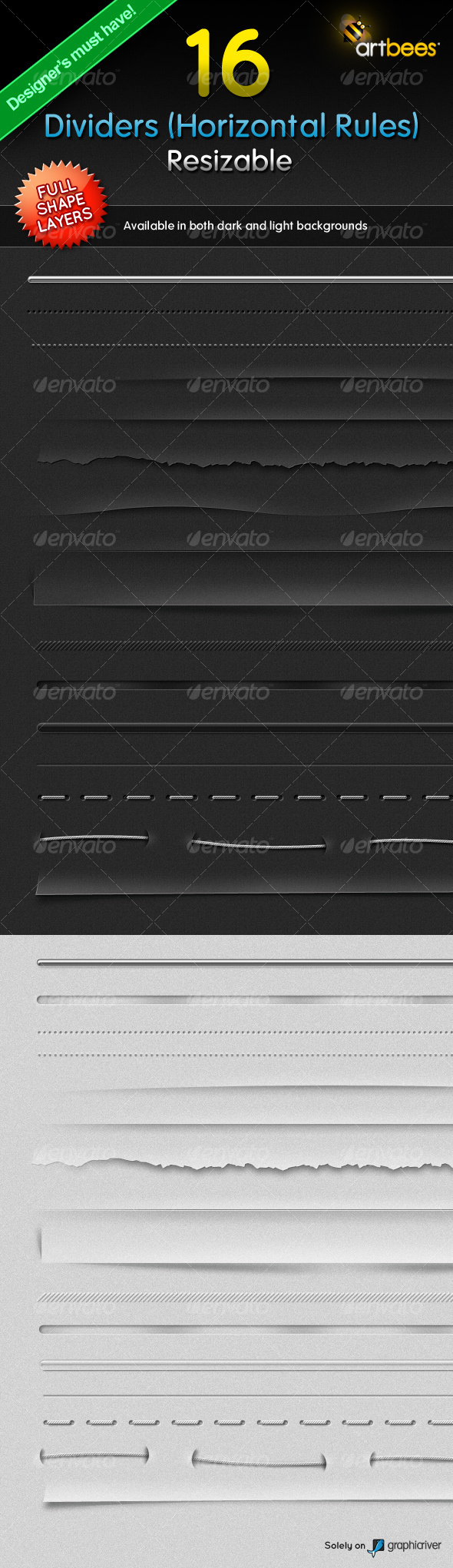 16 Dividers (Horizontal Rules) - Resizable - Miscellaneous Web Elements