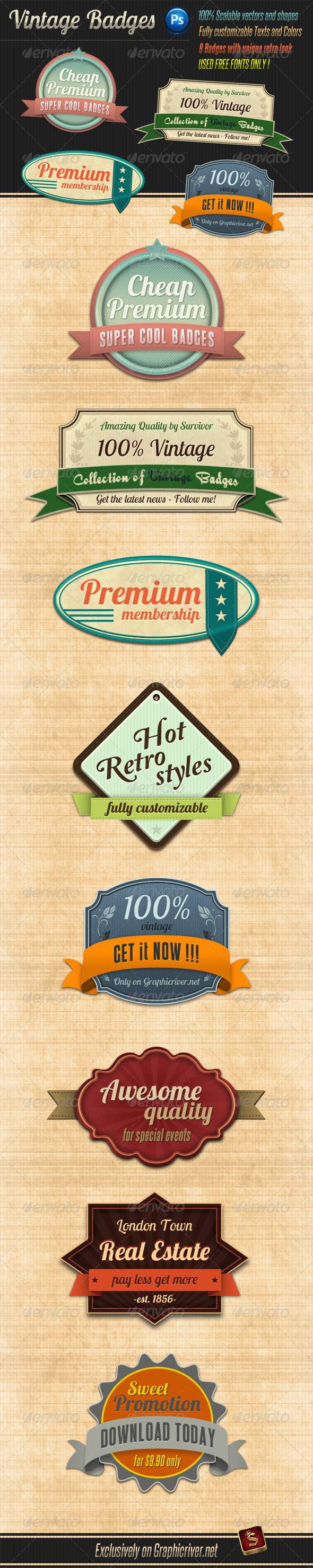 Retro Vintage Badges - Badges & Stickers Web Elements