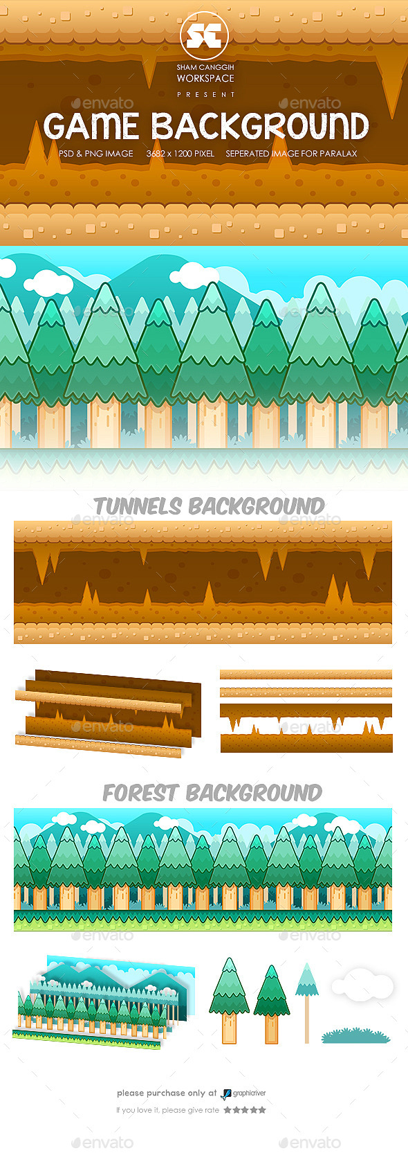 Game Background : Tunnel & Forest - Backgrounds Game Assets
