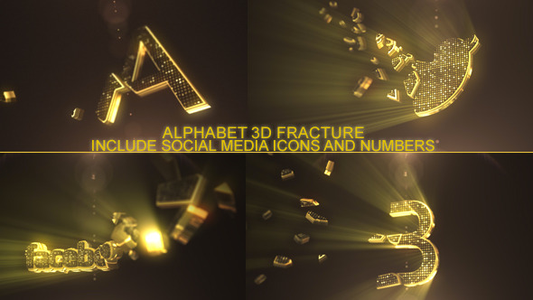 Fractured Gold 3D Alphabet And Social Icons