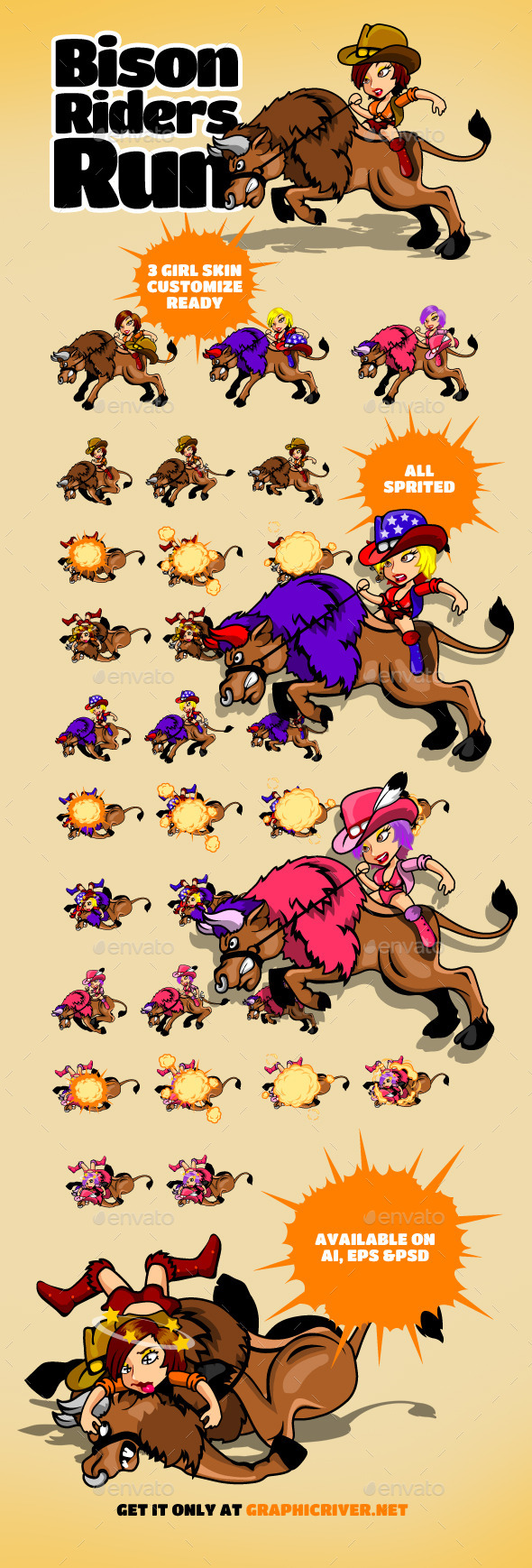 Bison Rider Run - Sprites Game Assets