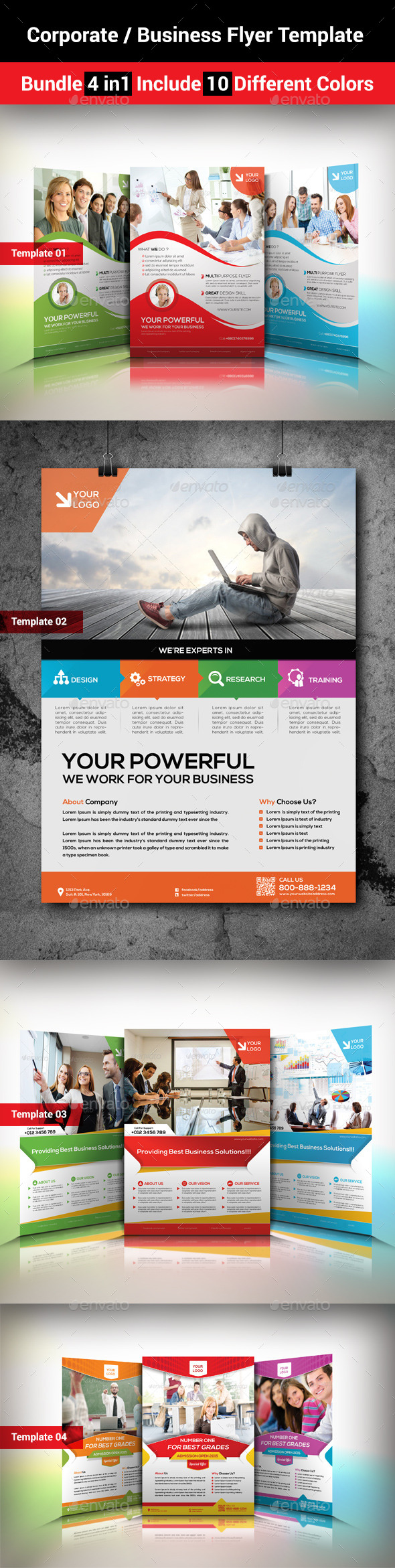 Corporate / Business Flyer Template Bundle 4 in1 - Corporate Business Cards