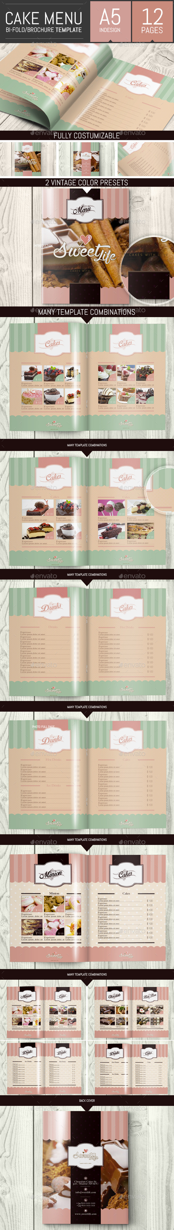 Vintage Cake Menu Brochure / Bi-fold Template - Food Menus Print Templates