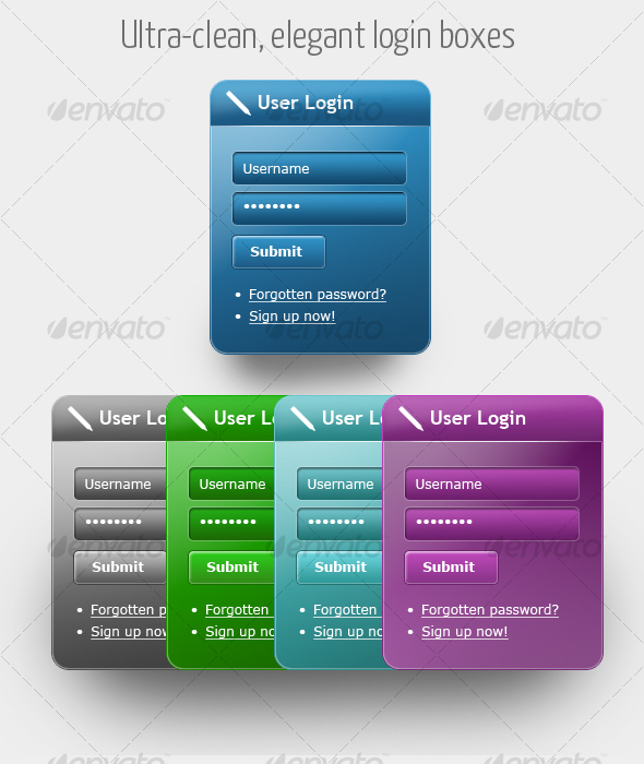 Elegant, Plastic Login Boxes (5 colors) - Forms Web Elements