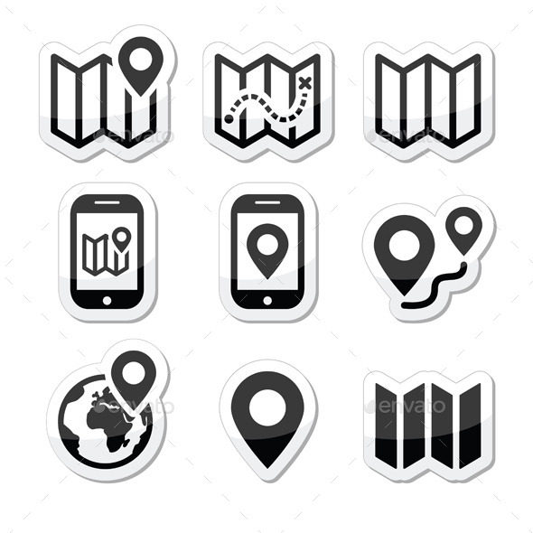 Map Travel Icons Set - Technology Conceptual