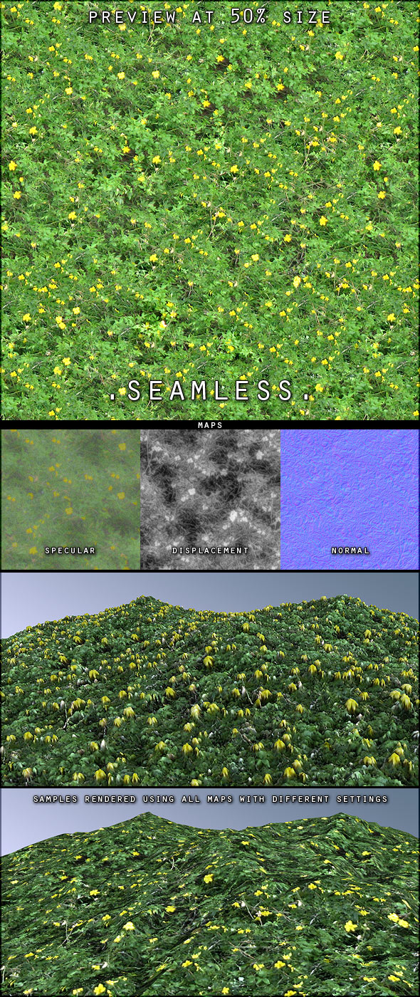Yellow Flowers and Foliage Seamless Texture - 3DOcean Item for Sale