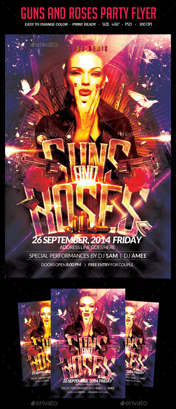 Guns And Roses Party Flyer - Clubs & Parties Events