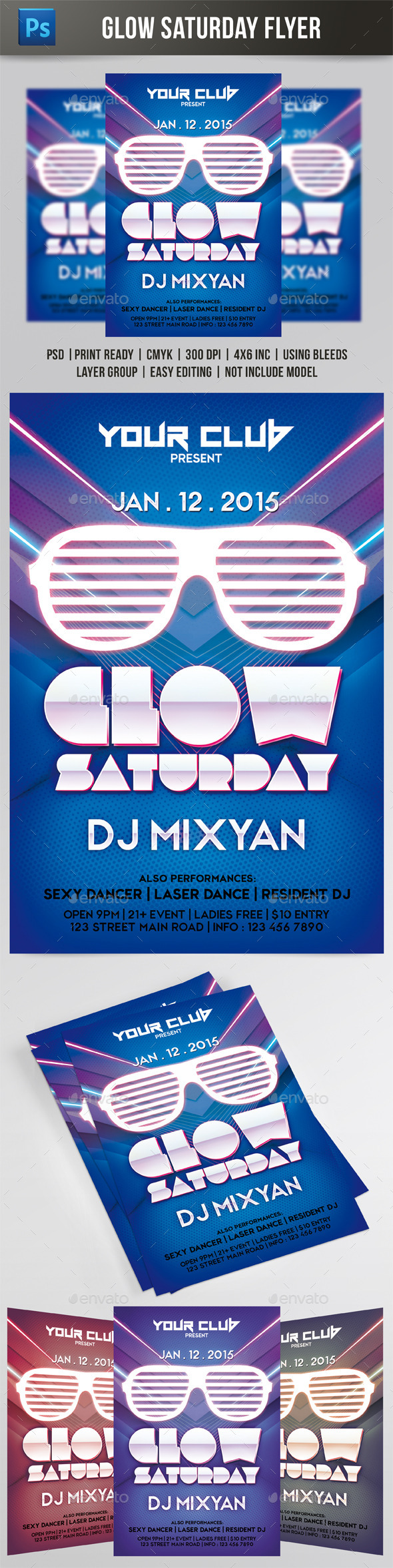 Glow Saturday Flyer - Events Flyers