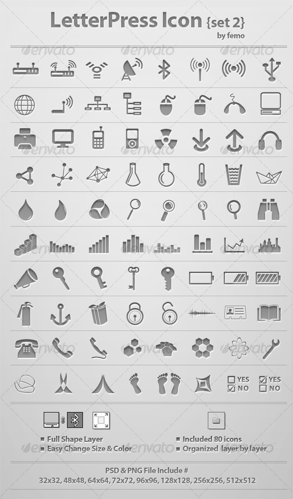 Letterpress Icon {Set 2} - Web Icons