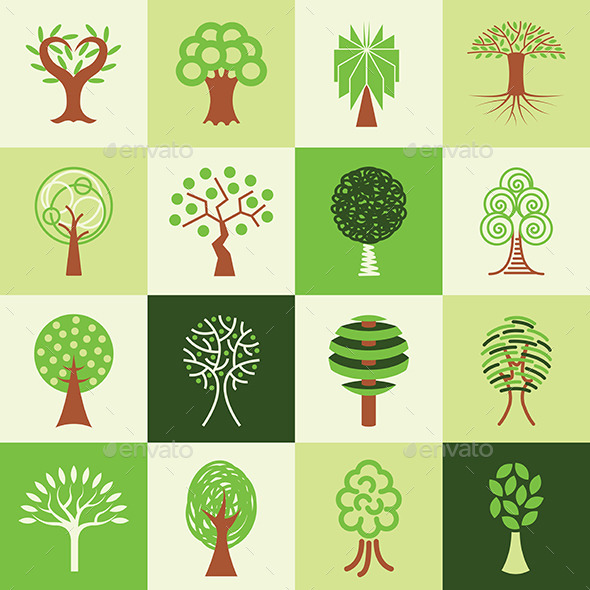 Tree Icons Set - Flowers & Plants Nature