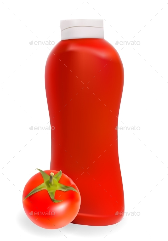 Ketchup Tomato Sauce on White Background Vector - Food Objects