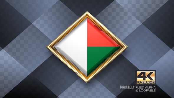 Madagascar Flag Rotating Badge 4K Looping with Transparent Background