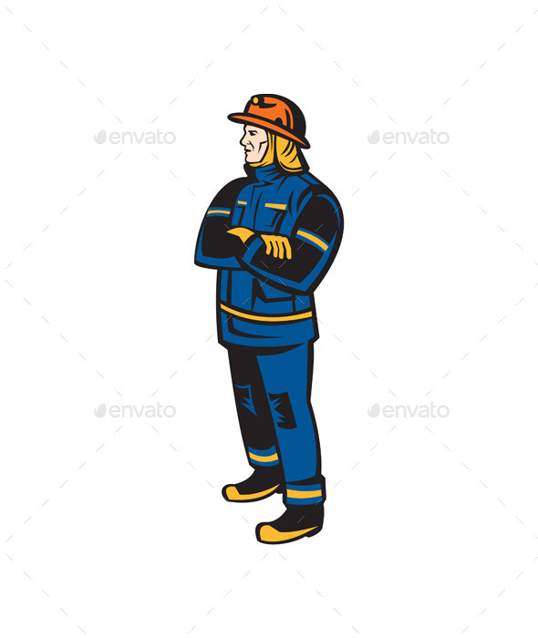 Fireman Firefighter Folding Arms Retro - People Characters