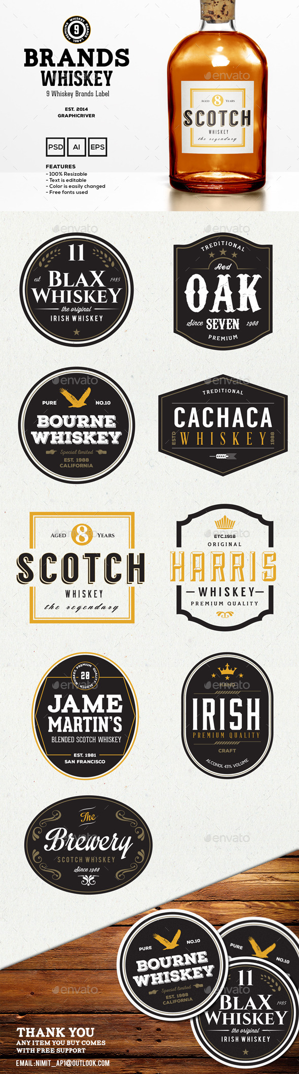 9 Whiskey Brands Label - Badges & Stickers Web Elements