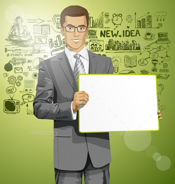 Vector Business Man with Empty Write Board - People Characters