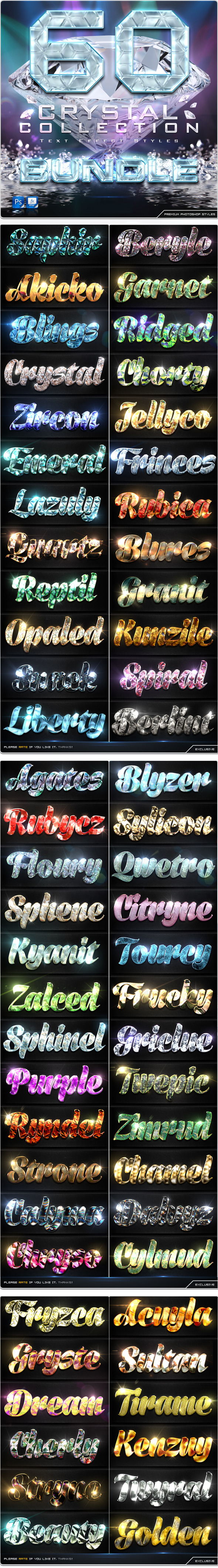 60 Crytal Collection Text Effect Styles Bundle - Text Effects Styles