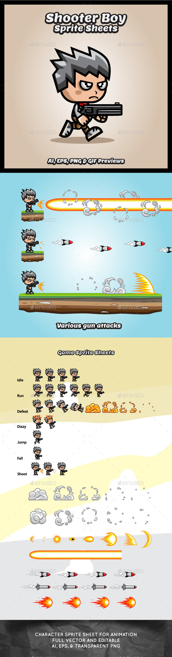 Shooter Boy Game Character Sprite Sheets - Sprites Game Assets