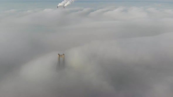 Aerial View of Moskovsky Bridge in Kiev in Dense Fog  Video
