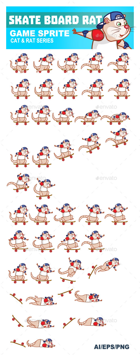 Skate Board Rat Sprite - Sprites Game Assets
