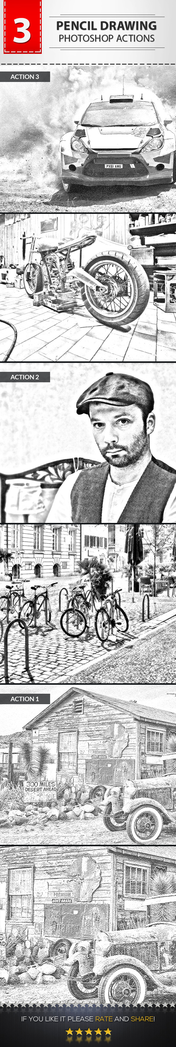 3 Pencil Drawing Photoshop Actions - Photo Effects Actions