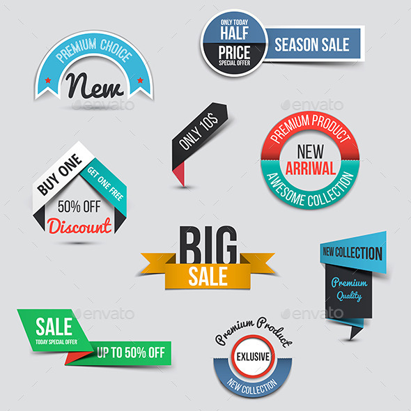 Collection of Sale Discount Styled Origami Banners - Commercial / Shopping Conceptual