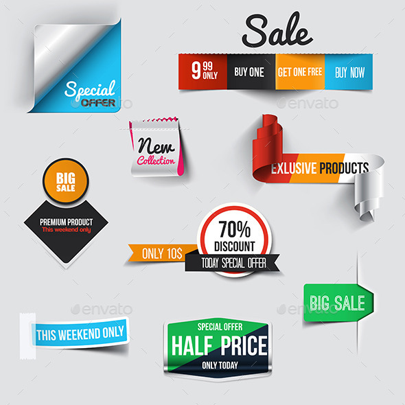 Collection of Sale Discount Styled Origami Banners - Seasons/Holidays Conceptual
