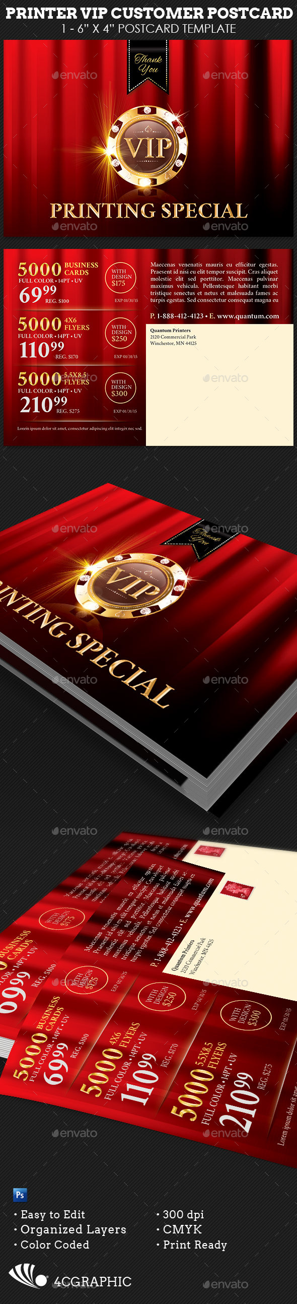 Printer VIP Customer Postcard Template - Commerce Flyers