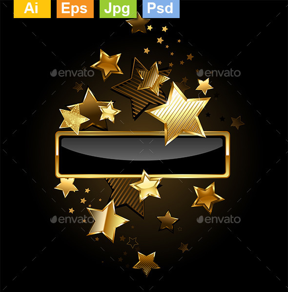Rectangular Banner with Gold Stars - Borders Decorative