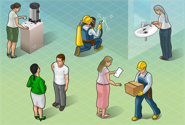 Isometric Services People in Some Positions - People Characters