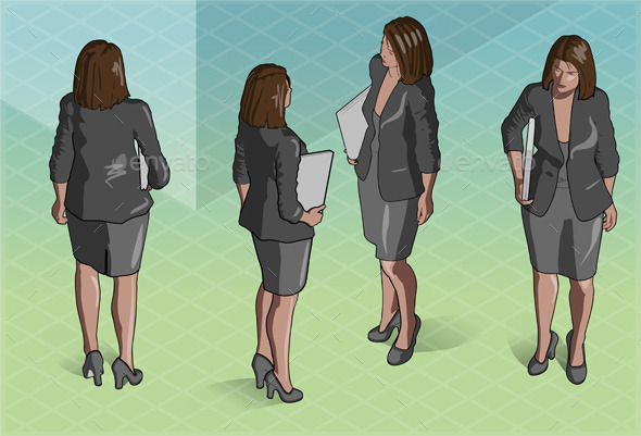 Isometric Woman Secretary Standing - People Characters