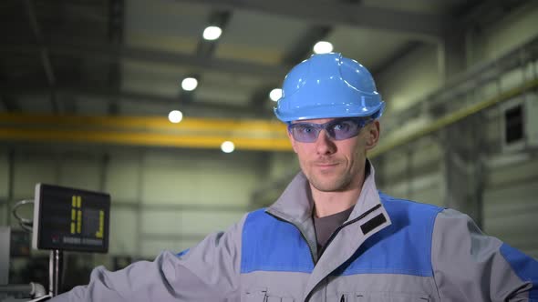 Caucasian Worker Wearing Safety Glasses alt
